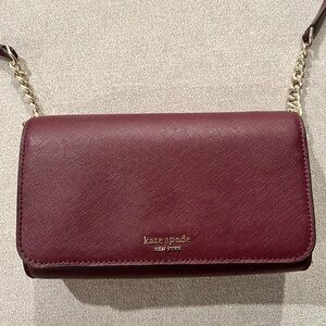 Kate Spade Burgundy Leather Crossbody with Gold Chain Purse Bag